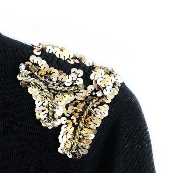 NWOT Sweater with Gold Sequin Shoulder Detail - Picture 6 of 8